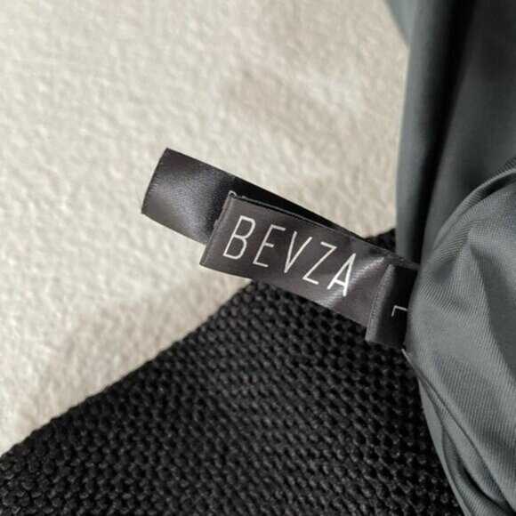 BEVZA Black Feminine Designer Sheath Mini Dress Textured Chic Silk Wool Blend - Picture 7 of 13